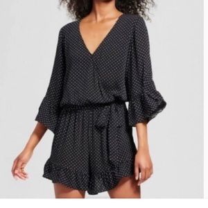 Who What Wear Ebony Pin Dot Faux Wrap Romper NWT
